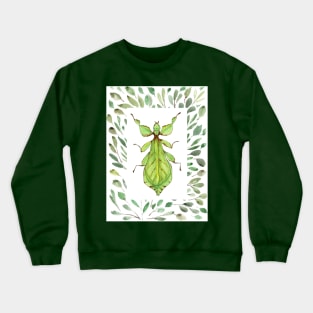 Leaf Bug with Leaf Frame Watercolor Illustration Crewneck Sweatshirt